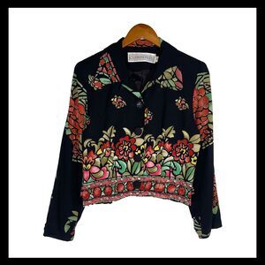 Vintage Componix Marsha Brander Floral Art Jacket Size 8 Artsy Retro 90s 00s